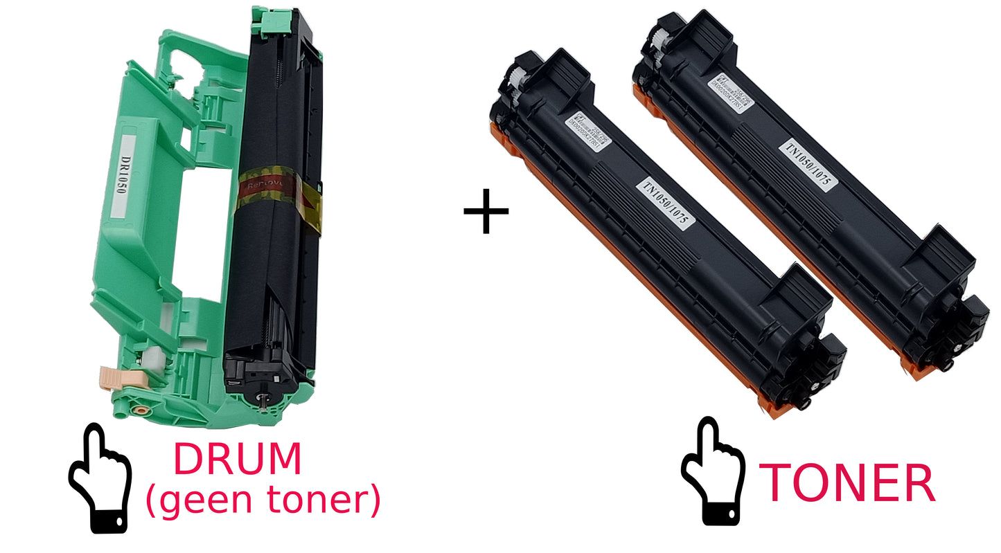 Huismerk Drum en Toners voor Brother 1x DRUM DR1050 + 2x TONER TN1050/1075