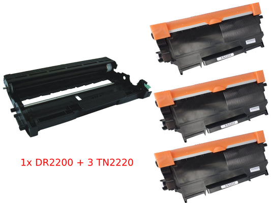 Huismerk Drum en Toners voor Brother 1x DRUM DR2200 + 3x TONER TN2220
