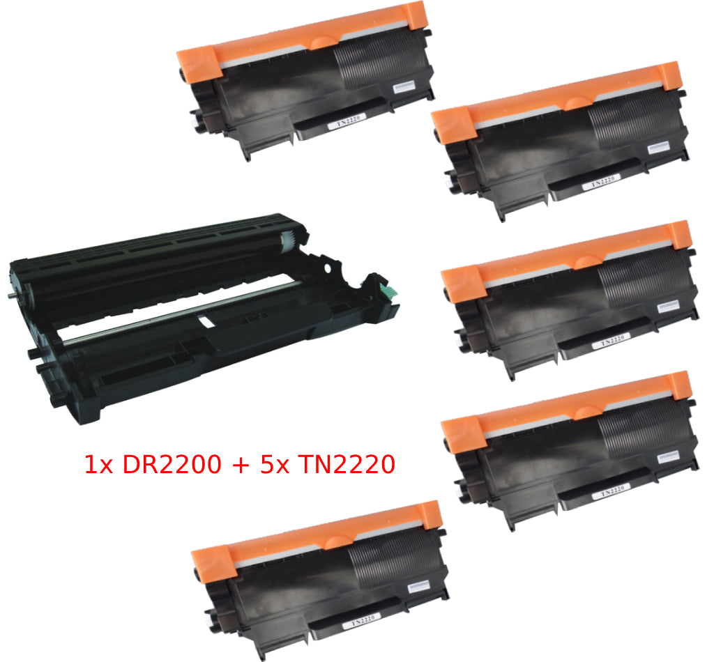 Huismerk Drum en Toners voor Brother 1x DRUM DR2200 + 5x TONER TN2220