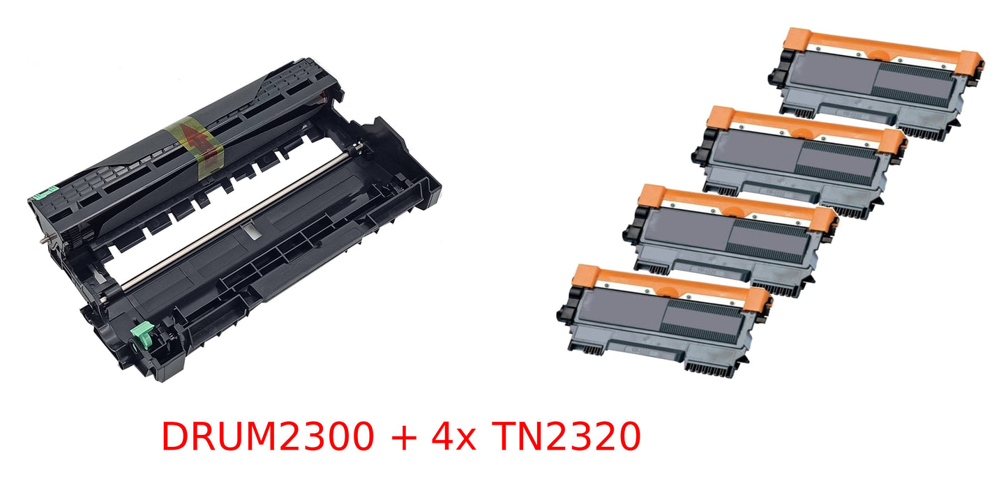 Huismerk Drum en Toners voor Brother 1x DRUM DR2300 + 4x TONER TN2320