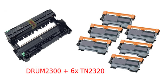Huismerk Drum en Toners voor Brother 1x DRUM DR2300 + 6x TONER TN2320